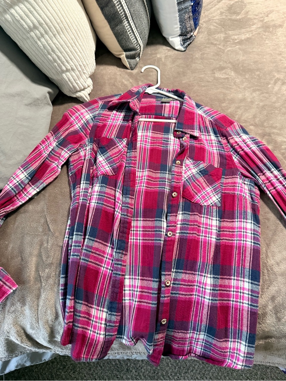 Natural Reflections Fuchsia and Navy Plaid Button-Down Shirt